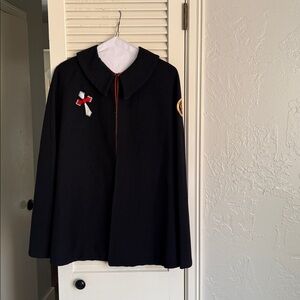 Vintage ladies auxiliary wool cape with satin lining and Red Cross pin